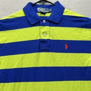 Polo Ralph Lauren Mens Small Blue Green Striped Polo Shirt Pony Rugby Trendy